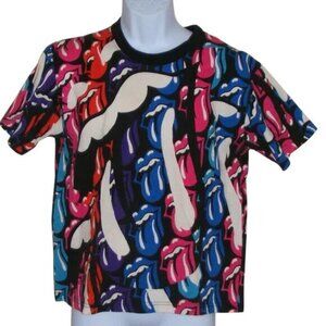 ROLLING STONES Steel Wheel Concert Shirt, M/L 1989, All-over Multicolor Tongues